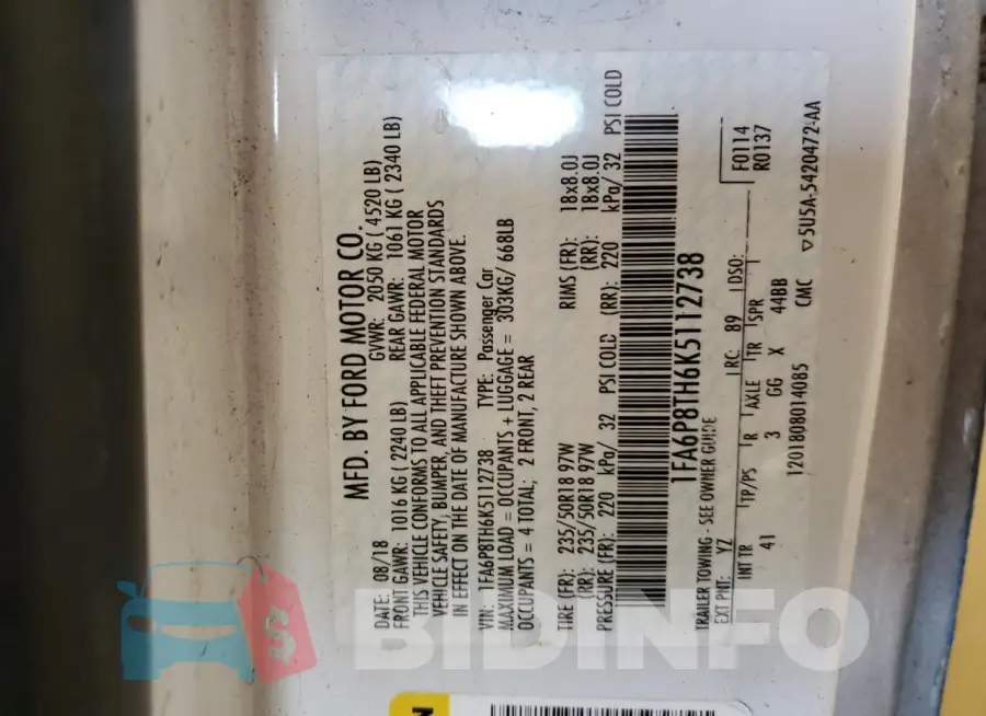 1FA6P8TH6K5112738 Photo# 12