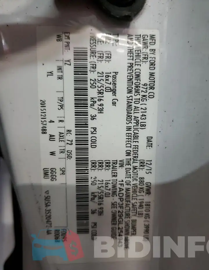 1FADP3F29GL254943 Photo# 12
