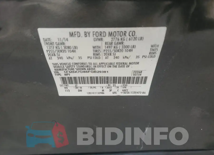 1FM5K7D86FGB29381 Photo# 12