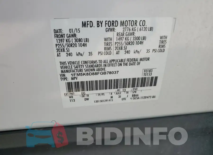 1FM5K8D88FGB78037 Photo# 13