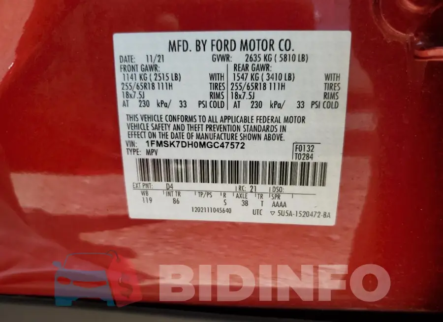 1FMSK7DH0MGC47572 Photo# 13