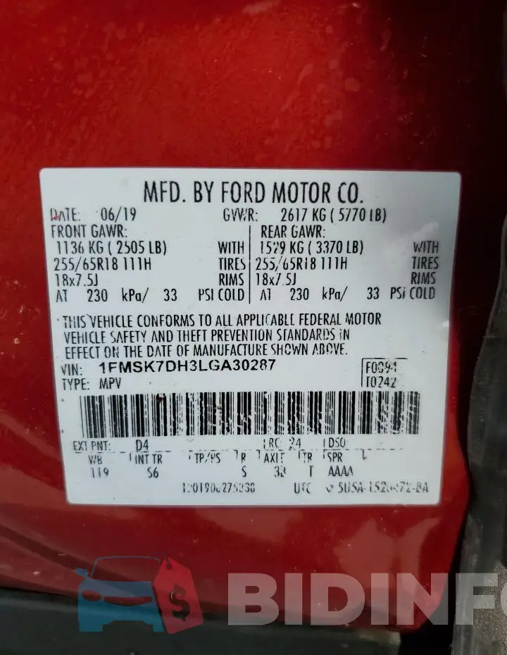 1FMSK7DH3LGA30287 Photo# 13