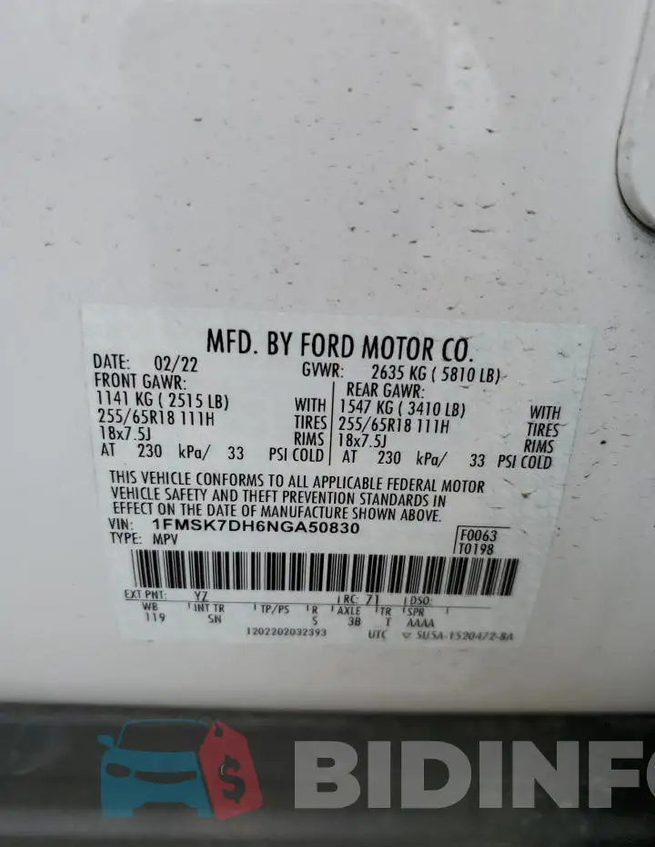 1FMSK7DH6NGA50830 Photo# 13
