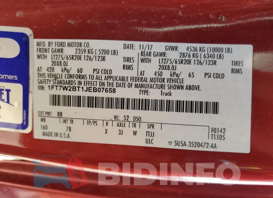 1FT7W2BT1JEB07658 Photo# 12