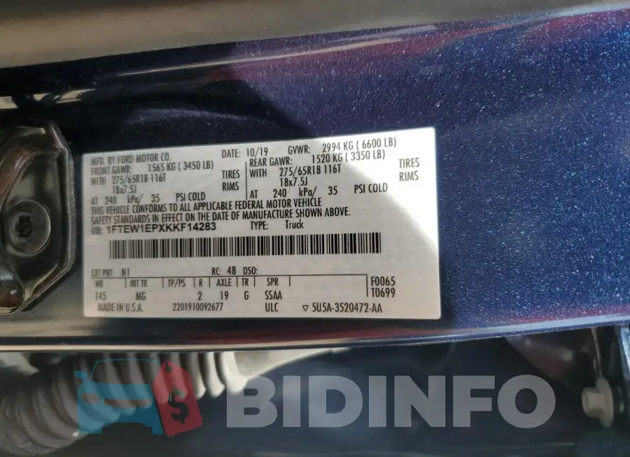1FTEW1EPXKKF14283 Photo# 13