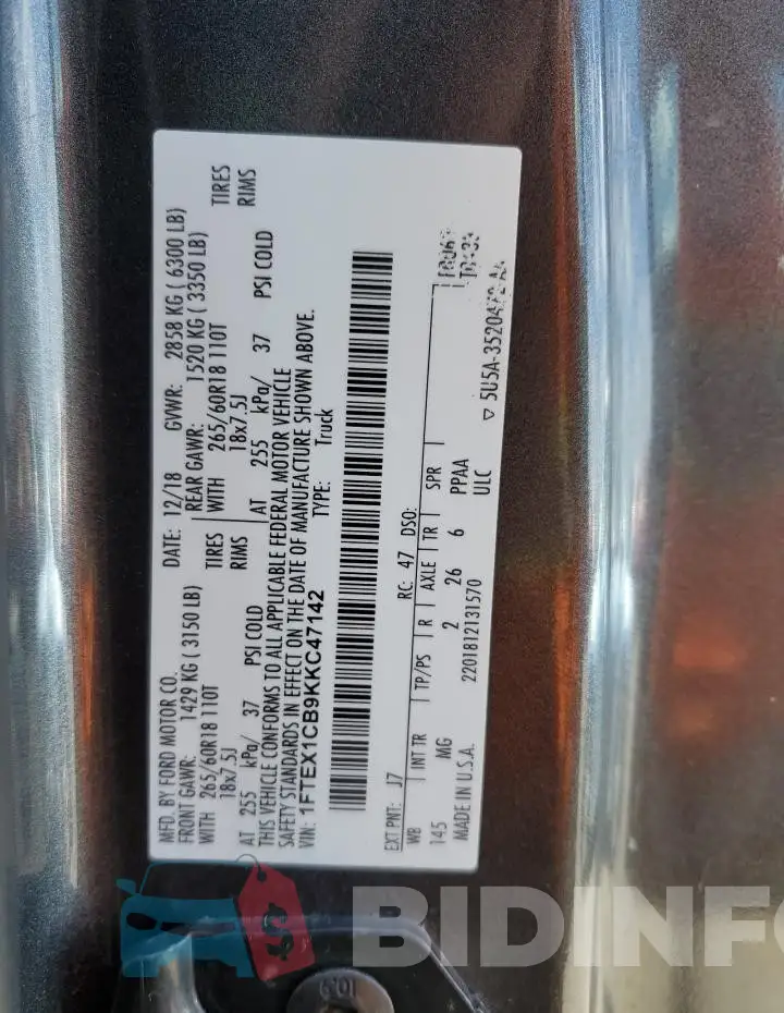 1FTEX1CB9KKC47142 Photo# 12