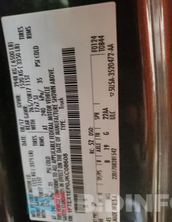1FTEX1EP0JKC08608 Photo# 12