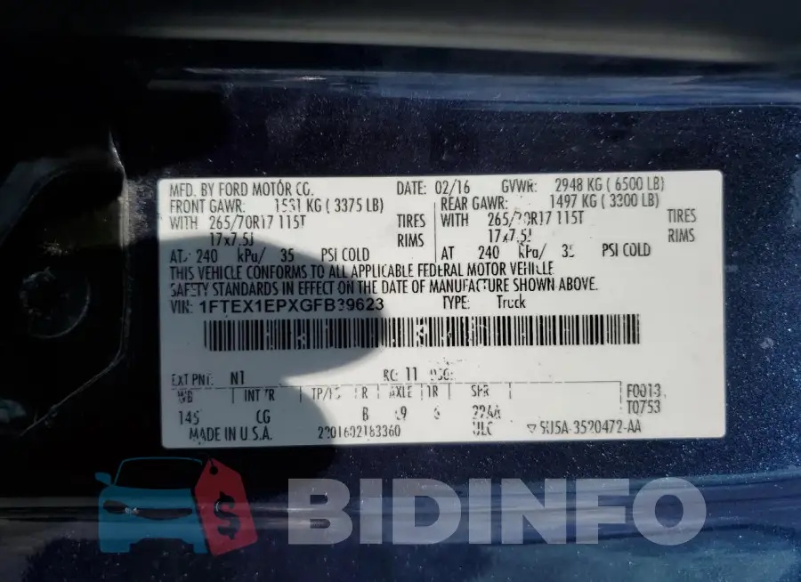1FTEX1EPXGFB39623 Photo# 12