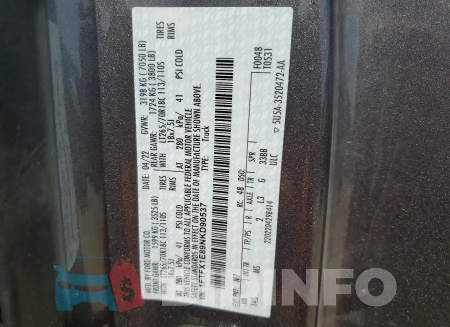 1FTFX1E89NKD90537 Photo# 13