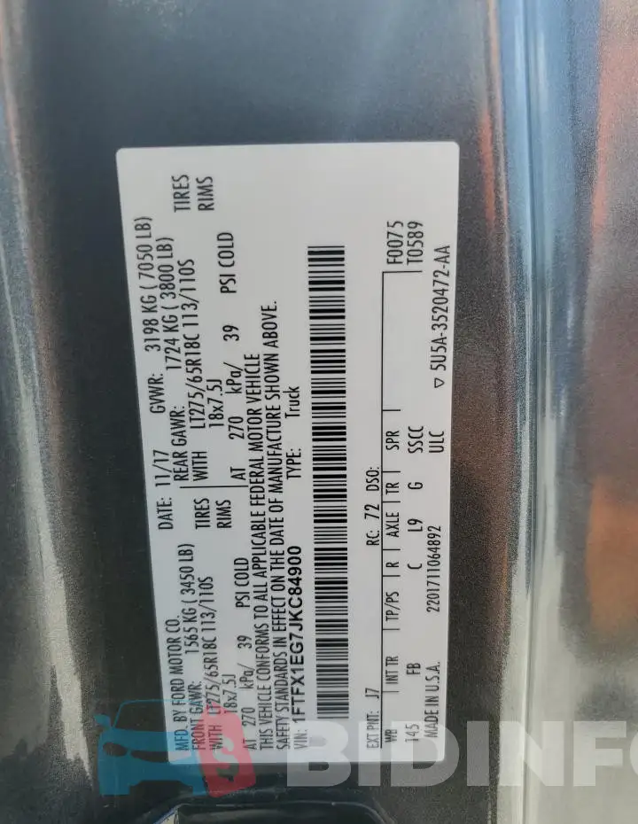 1FTFX1EG7JKC84900 Photo# 12