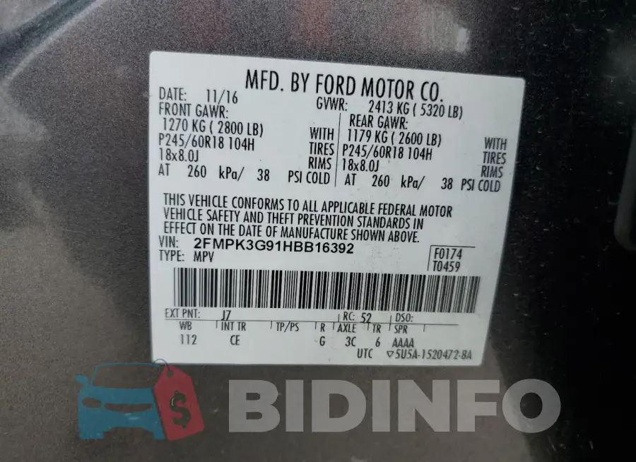 2FMPK3G91HBB16392 Photo# 14