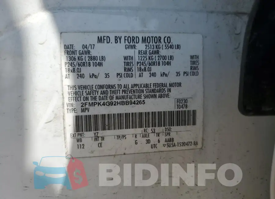2FMPK4G92HBB94265 Photo# 13