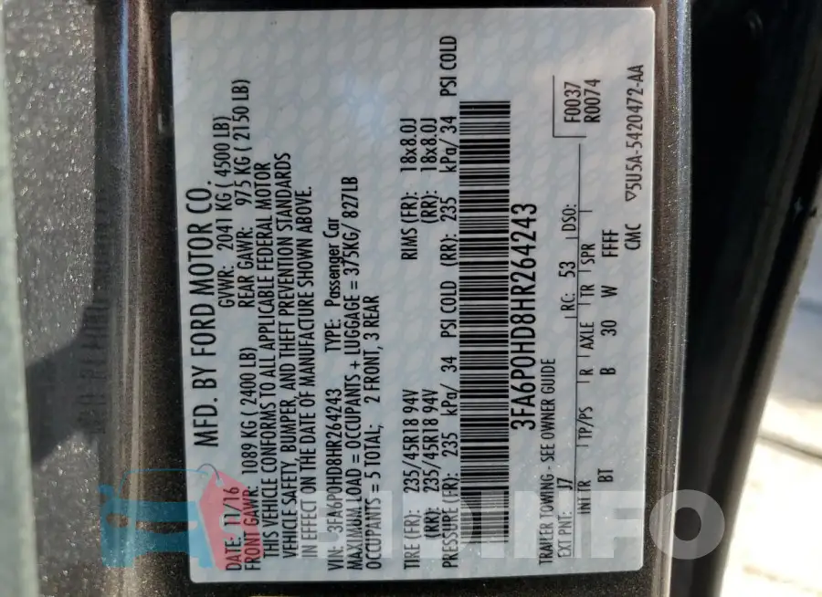 3FA6P0HD8HR264243 Photo# 13