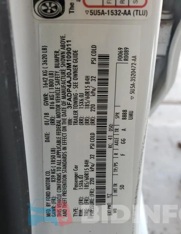 3FADP4AJ0JM109011 Photo# 12