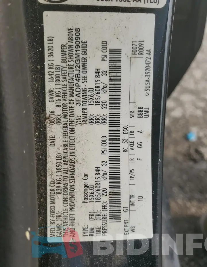 3FADP4BJ2GM190908 Photo# 12