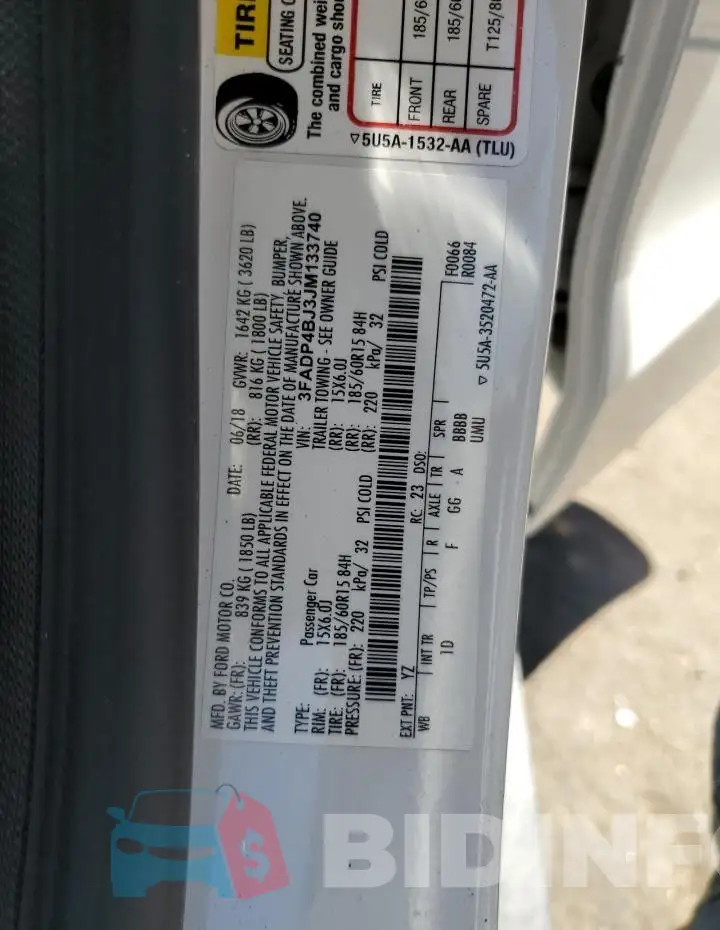 3FADP4BJ3JM133740 Photo# 12