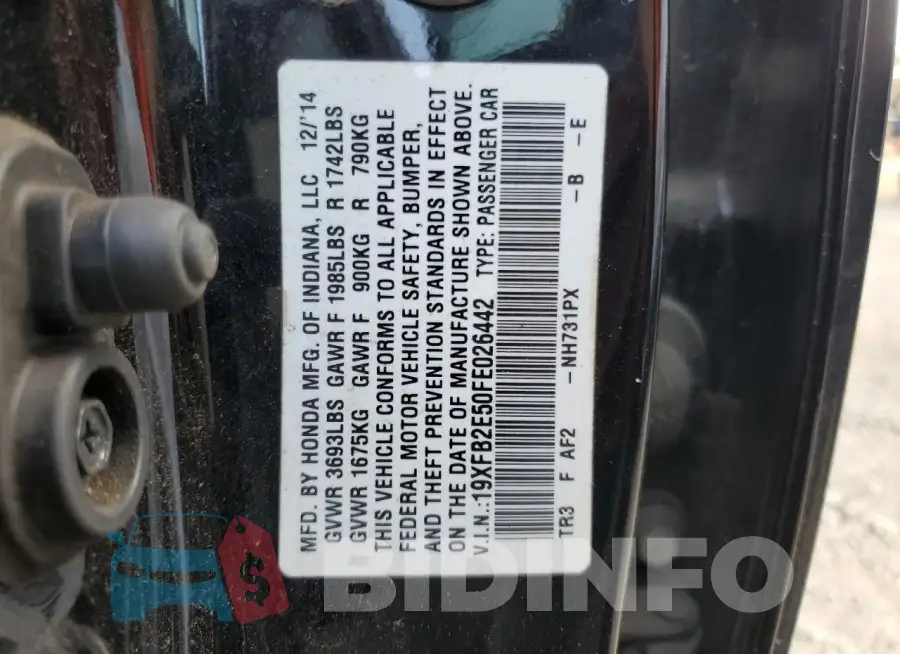 19XFB2E50FE026442 Photo# 13
