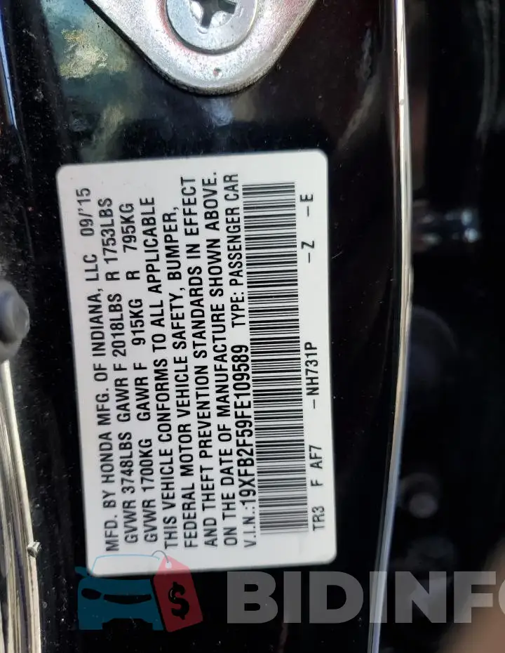 19XFB2F59FE109589 Photo# 12