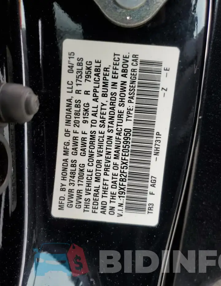 19XFB2F5XFE059950 Photo# 12