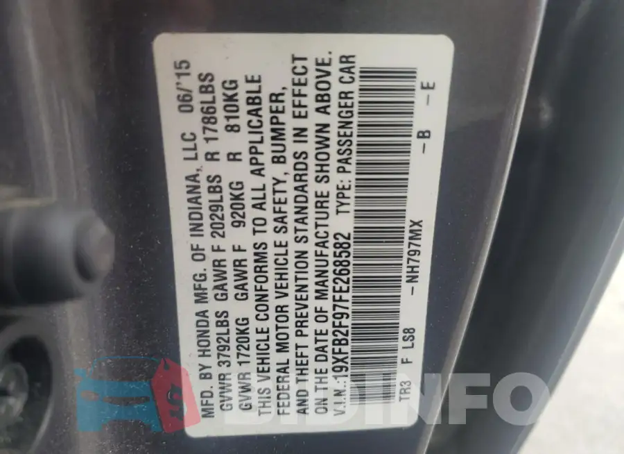 19XFB2F97FE268582 Photo# 12