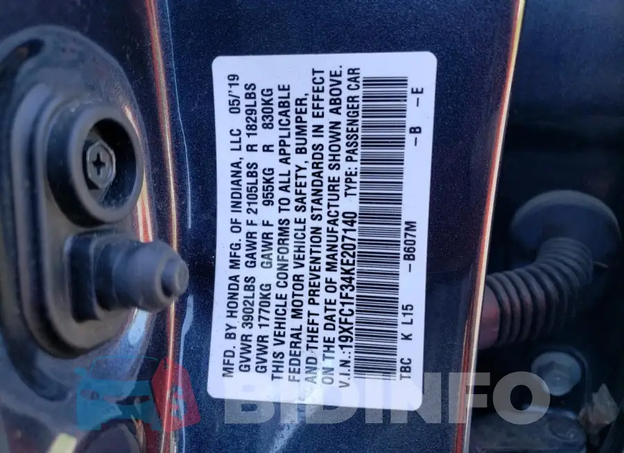 19XFC1F34KE207140 Photo# 12