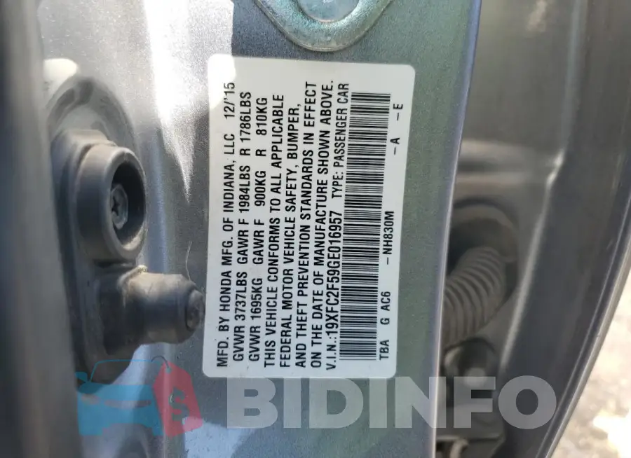 19XFC2F59GE016957 Photo# 12