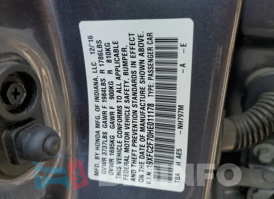 19XFC2F70HE011178 Photo# 12