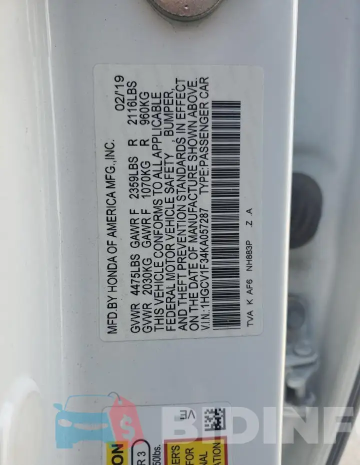 1HGCV1F34KA057287 Photo# 12