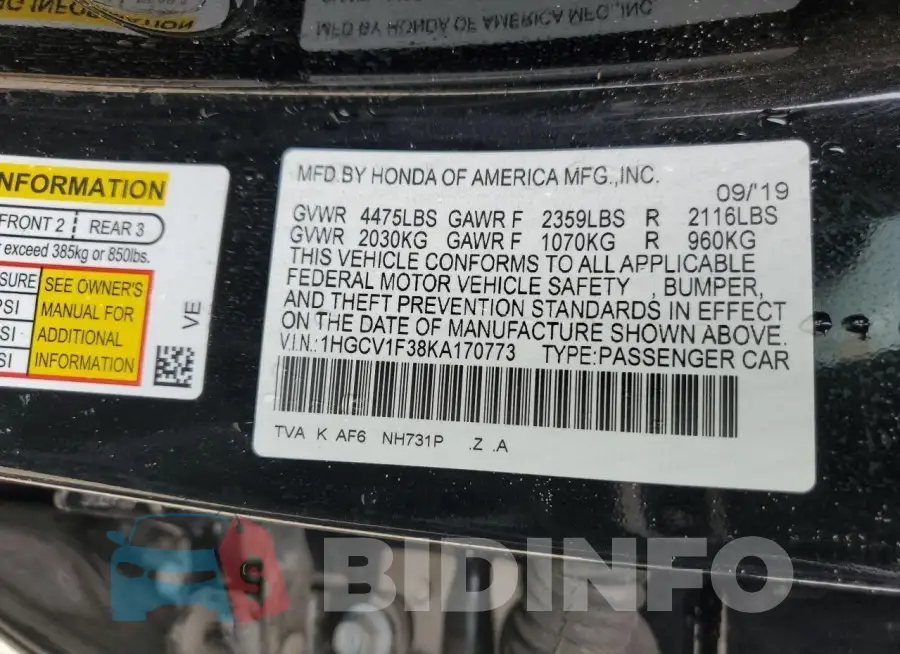 1HGCV1F38KA170773 Photo# 12