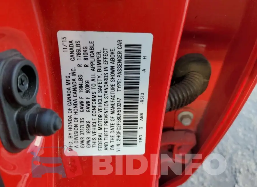 2HGFC2F58GH510247 Photo# 12