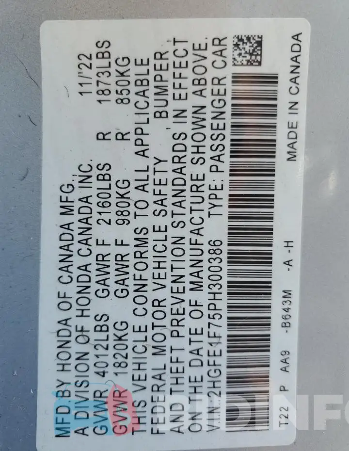 2HGFE1F75PH300386 Photo# 13