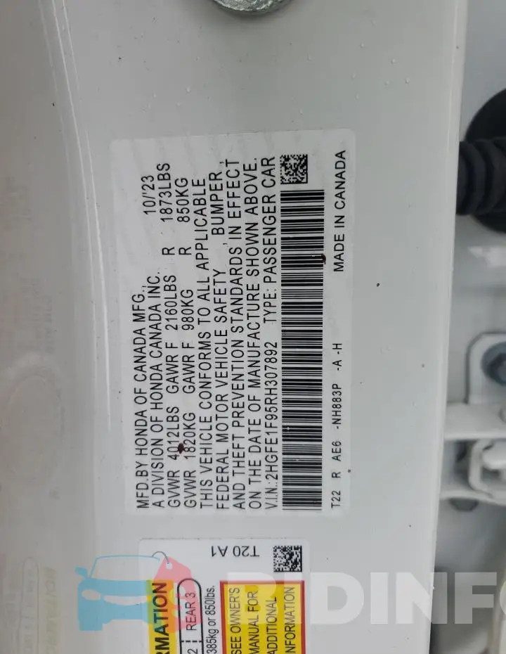 2HGFE1F95RH307892 Photo# 12