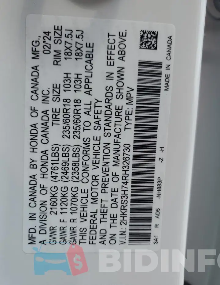 2HKRS3H74RH326730 Photo# 13