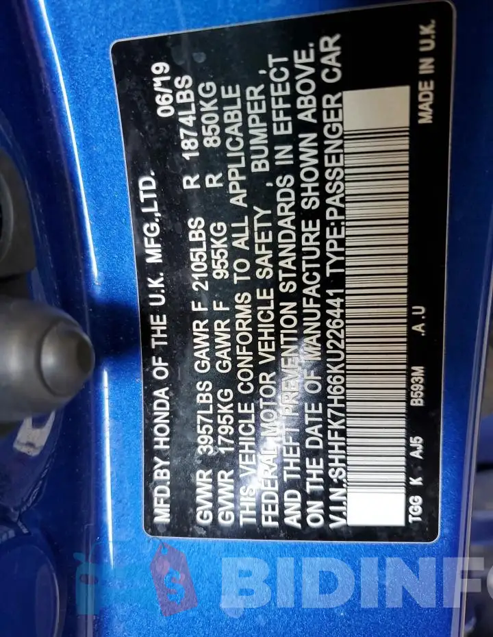 SHHFK7H66KU226441 Photo# 12