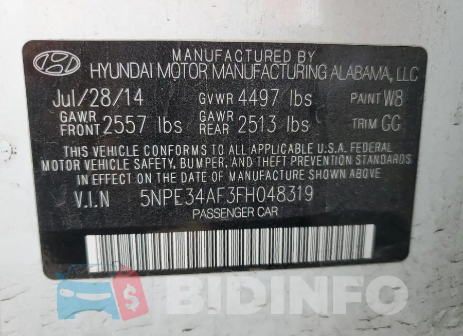 5NPE34AF3FH048319 Photo# 12