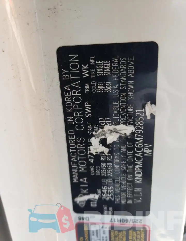 KNDPMCAC6M7928521 Photo# 14