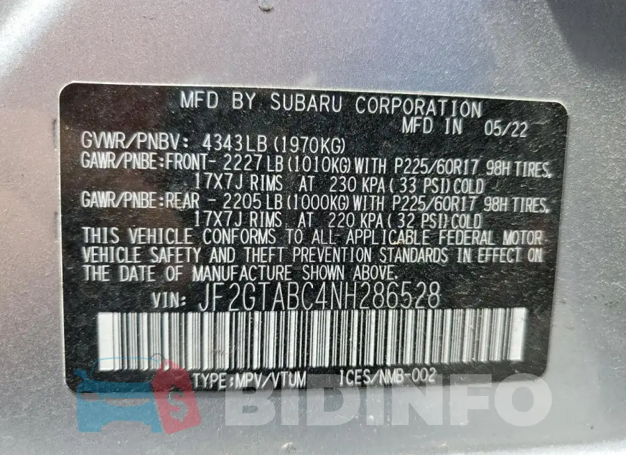 JF2GTABC4NH286528 Photo# 12