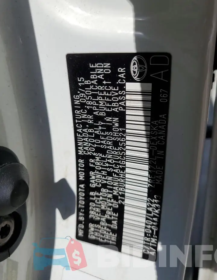 2T1BURHE1GC525621 Photo# 13