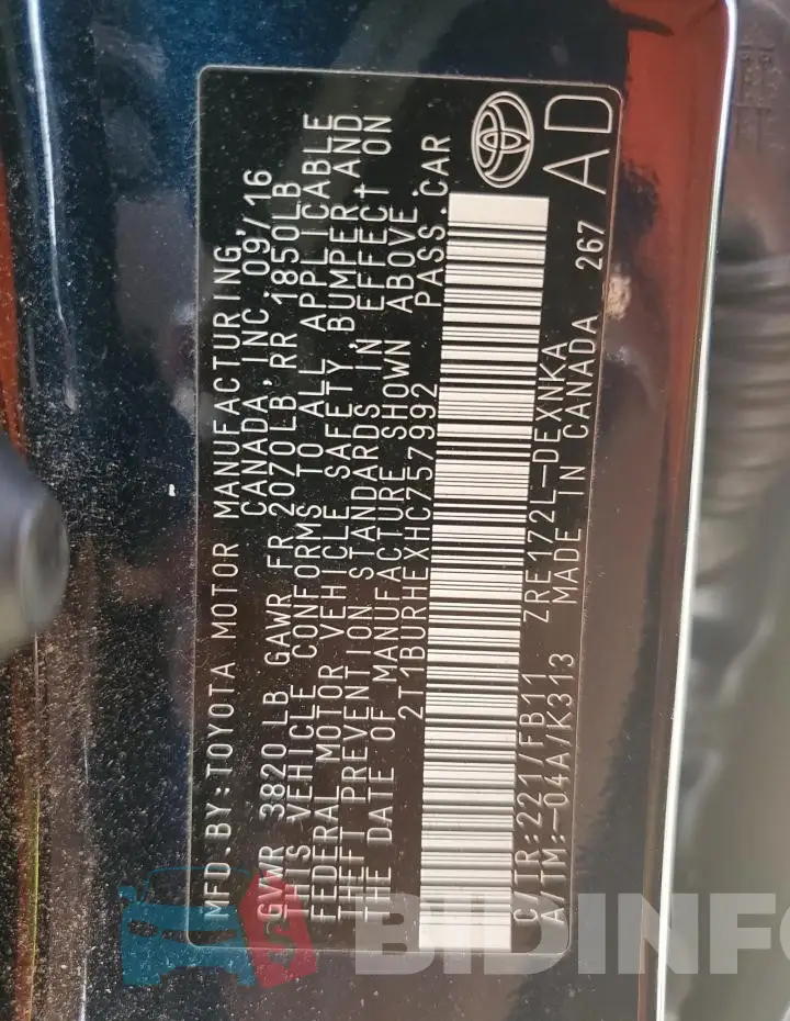 2T1BURHEXHC757992 Photo# 12