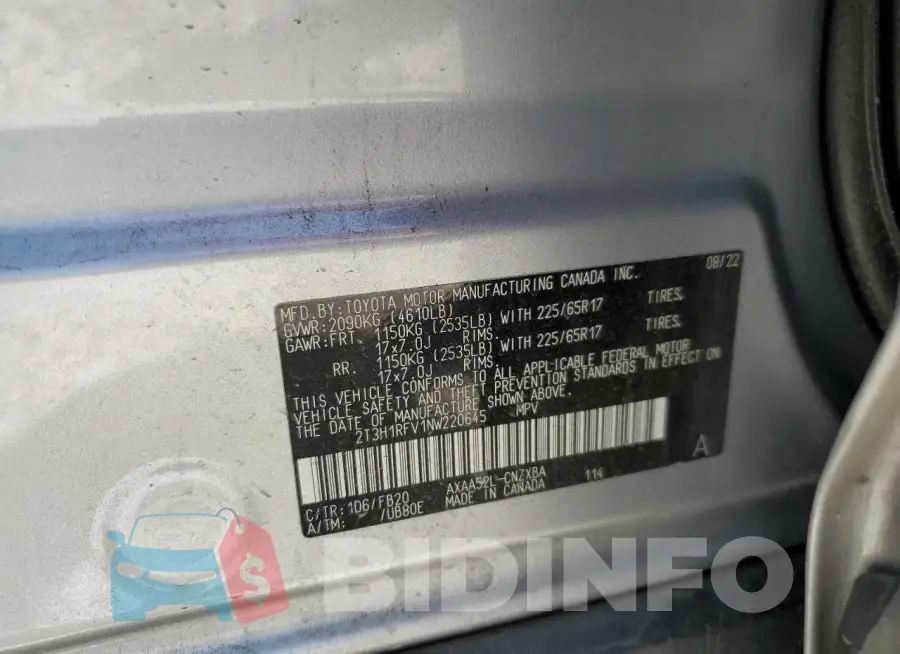 2T3H1RFV1NW220645 Photo# 12