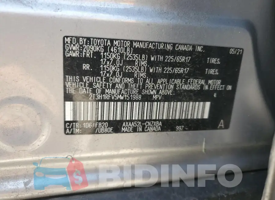 2T3H1RFV5MW151988 Photo# 13
