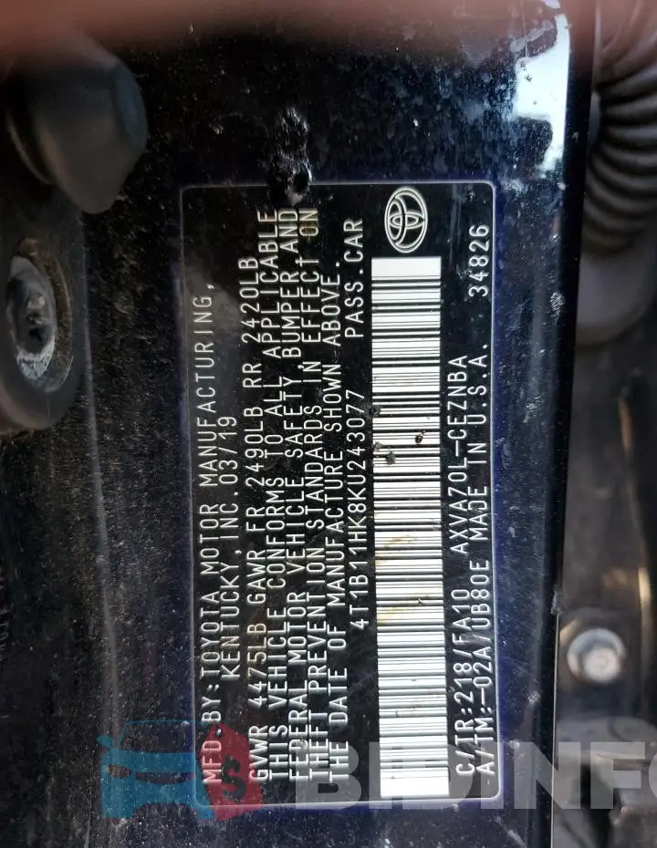4T1B11HK8KU243077 Photo# 12