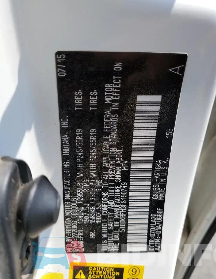 5TDDKRFH3FS190749 Photo# 13