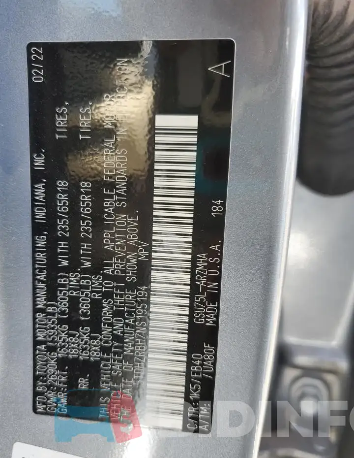 5TDHZRBH7NS195194 Photo# 12