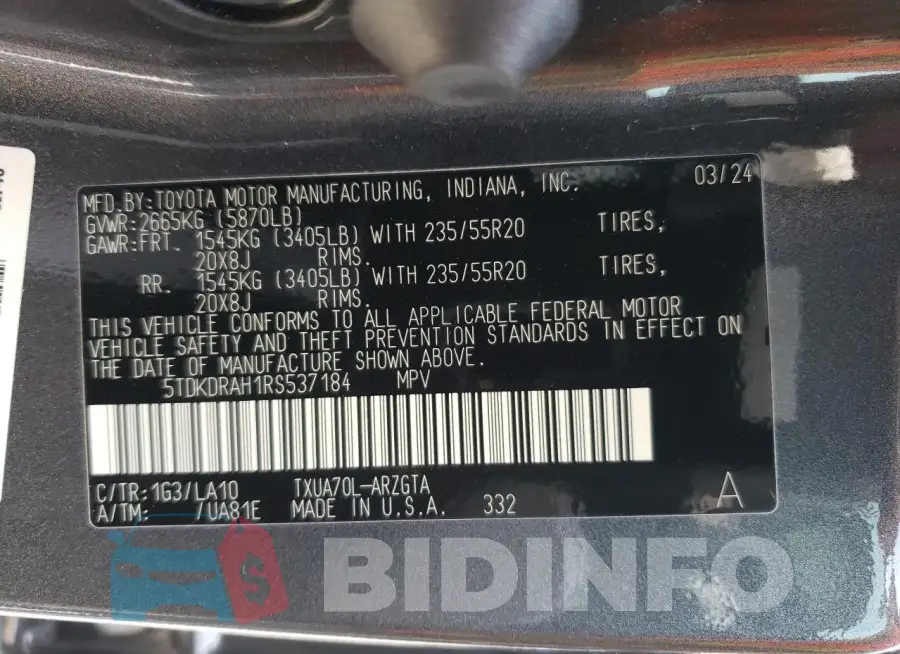 5TDKDRAH1RS537184 Photo# 13