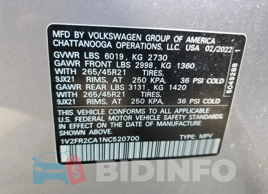 1V2FR2CA1NC520700 Photo# 13