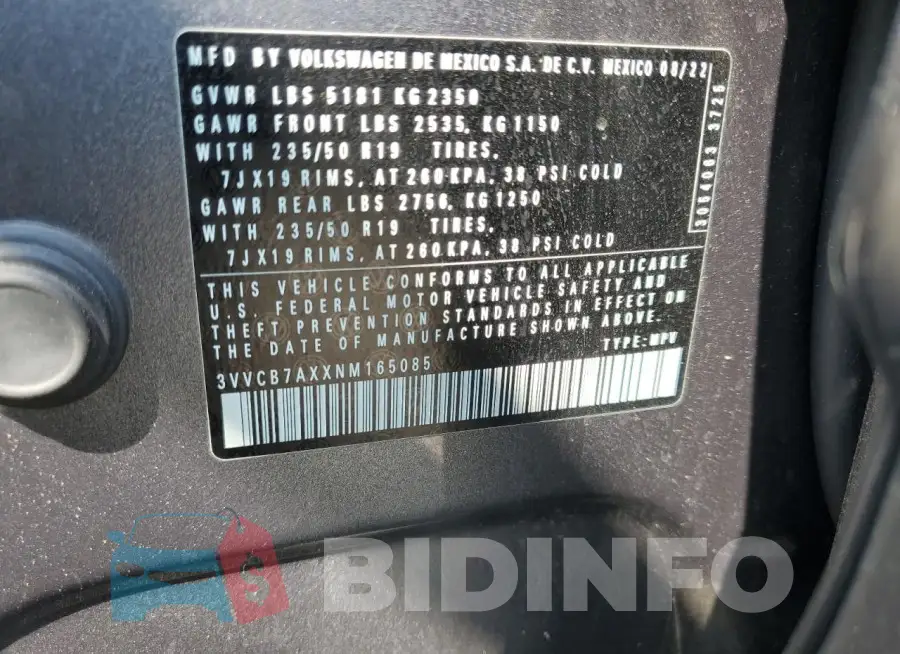 3VVCB7AXXNM165085 Photo# 13