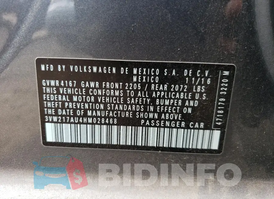 3VW217AU4HM028468 Photo# 12