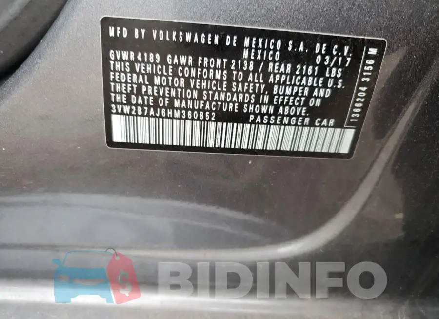 3VW2B7AJ6HM360852 Photo# 12