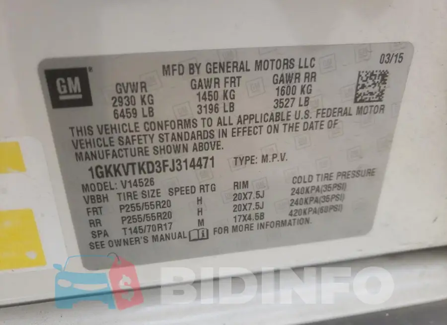 1GKKVTKD3FJ314471 Photo# 13